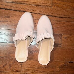 Chic Blush Ruffle Slip-On Mules